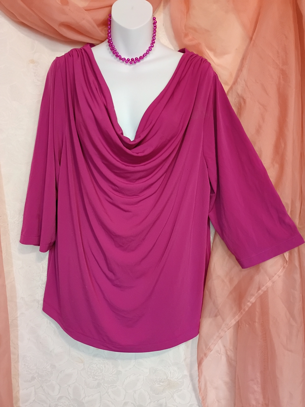 Lane Bryant Magenta Draped Cowl Neck Blouse Az 20W